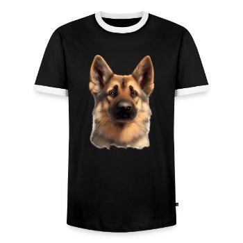 German Shepherd Dog Owner Puppy - Men's Ringer Shirt - black/white - Front - AI Model Female 172 light (172cm) & AI Model Male 178 light (178cm)