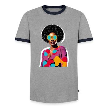 Femme noire - T-shirt contrasté Homme - gris/marine  - Devant - AI Model Female 172 light (172cm) & AI Model Male 178 light (178cm)