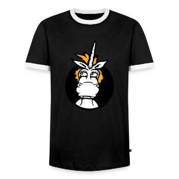 Unicorn Silly Funny Funny Funny Hole Cartoon - Men's Ringer Shirt - black/white - Front - AI Model Female 172 light (172cm) & AI Model Male 178 light (178cm)