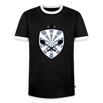 Dart Wappen - dreifarbig - Männer Kontrast-T-Shirt - Schwarz/Weiß - Vorne - AI Model Female 172 light (172cm) & AI Model Male 178 light (178cm)