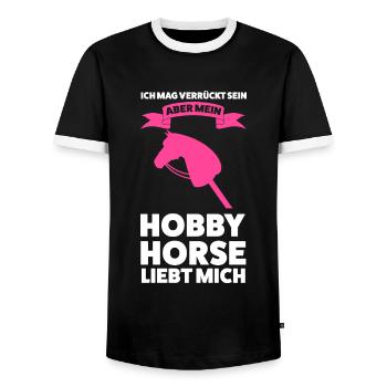 Hobby Horsing Pferd Hobby Horse Geschenk - Männer Kontrast-T-Shirt - Schwarz/Weiß - Vorne - AI Model Female 172 light (172cm) & AI Model Male 178 light (178cm)