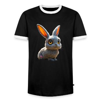 cute, big eye-shaped rabbit with bright eyes - Men's Ringer Shirt - black/white - Front - AI Model Female 172 light (172cm) & AI Model Male 178 light (178cm)
