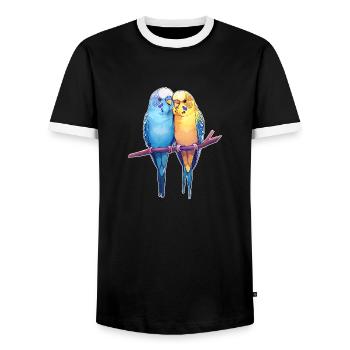 Budgies - T-shirt contrasté Homme - noir/blanc - Devant - AI Model Female 172 light (172cm) & AI Model Male 178 light (178cm)