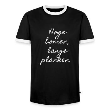 De grands arbres, de longues planches. Chemises en dialecte flamand - T-shirt contrasté Homme - noir/blanc - Devant - AI Model Female 172 light (172cm) & AI Model Male 178 light (178cm)