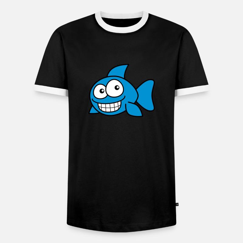 grin_fish_3c - Männer Kontrast-T-Shirt - Schwarz/Weiß