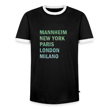 Metropole Mannheim - Männer Kontrast-T-Shirt - Schwarz/Weiß - Vorne - AI Model Female 172 light (172cm) & AI Model Male 178 light (178cm)