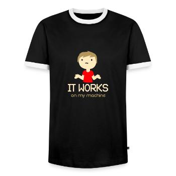 It works on my machine! - Gift - Men's Ringer Shirt - black/white - Front - AI Model Female 172 light (172cm) & AI Model Male 178 light (178cm)