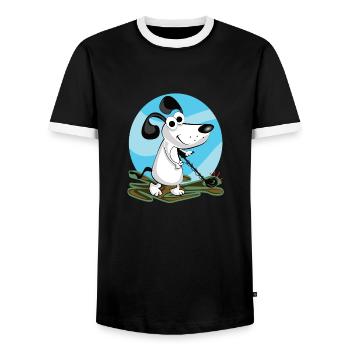 Comic dog probes with metal detector - Men's Ringer Shirt - black/white - Front - AI Model Female 172 light (172cm) & AI Model Male 178 light (178cm)