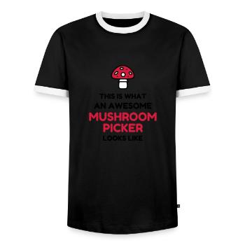 Mushroom / Champignon / Pilz / Picking - Men's Ringer Shirt - black/white - Front - AI Model Female 172 light (172cm) & AI Model Male 178 light (178cm)