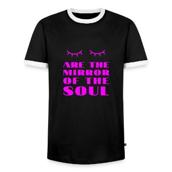 Tshirt Woodstock Hippie Yeux Sont Mirroir de Seul - T-shirt contrasté Homme - noir/blanc - Devant - AI Model Female 172 light (172cm) & AI Model Male 178 light (178cm)