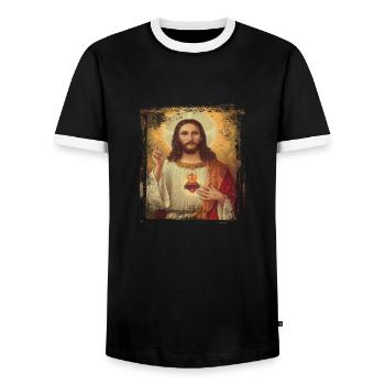 Savior - Men's Ringer Shirt - black/white - Front - AI Model Female 172 light (172cm) & AI Model Male 178 light (178cm)