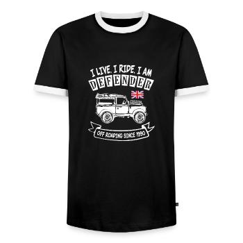Landy Defender Life - Men's Ringer Shirt - black/white - Front - AI Model Female 172 light (172cm) & AI Model Male 178 light (178cm)