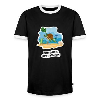 Dinosaurs are Friends - Men's Ringer Shirt - black/white - Front - AI Model Female 172 light (172cm) & AI Model Male 178 light (178cm)