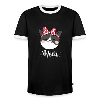 Mignon Kawaii drôle de chat disant miaulement - T-shirt contrasté Homme - noir/blanc - Devant - AI Model Female 172 light (172cm) & AI Model Male 178 light (178cm)