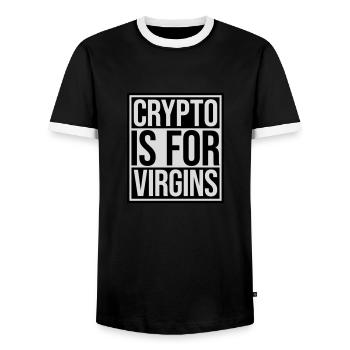 crypto is for virgins - Männer Kontrast-T-Shirt - Schwarz/Weiß - Vorne - AI Model Female 172 light (172cm) & AI Model Male 178 light (178cm)