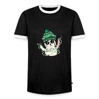 Christmas - Merry Catmas! - Men's Ringer Shirt - black/white - Front - AI Model Female 172 light (172cm) & AI Model Male 178 light (178cm)