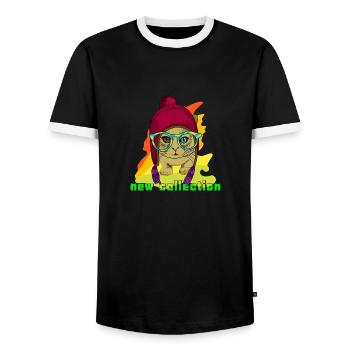 Neue Kollektion CAT - Männer Kontrast-T-Shirt - Schwarz/Weiß - Vorne - AI Model Female 172 light (172cm) & AI Model Male 178 light (178cm)