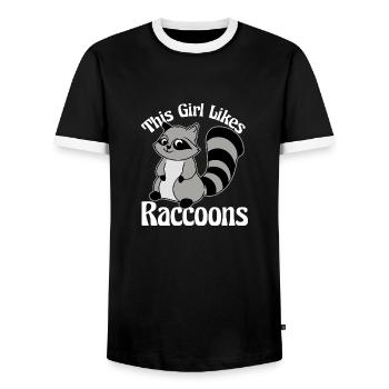 Girl Likes Raccoons Funny Quote Wildlife Nature - Men's Ringer Shirt - black/white - Front - AI Model Female 172 light (172cm) & AI Model Male 178 light (178cm)