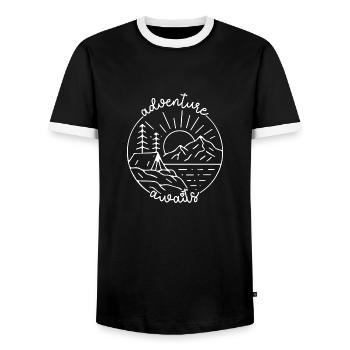 Mountains, Climbers, Nature, Adventure - Men's Ringer Shirt - black/white - Front - AI Model Female 172 light (172cm) & AI Model Male 178 light (178cm)