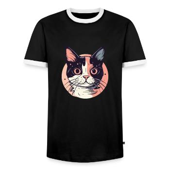 Katze - Männer Kontrast-T-Shirt - Schwarz/Weiß - Vorne - AI Model Female 172 light (172cm) & AI Model Male 178 light (178cm)