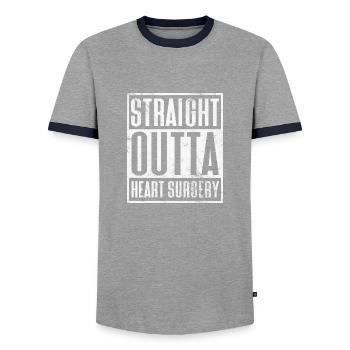 Cardiac Surgery Recovery - Straight Out Of Heart - Men's Ringer Shirt - grey/navy  - Front - AI Model Female 172 light (172cm) & AI Model Male 178 light (178cm)