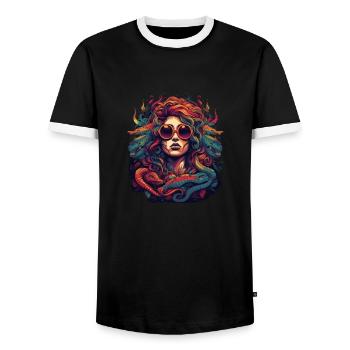 Cool Medusa tête serpents cheveux grandes couleurs - T-shirt contrasté Homme - noir/blanc - Devant - AI Model Female 172 light (172cm) & AI Model Male 178 light (178cm)