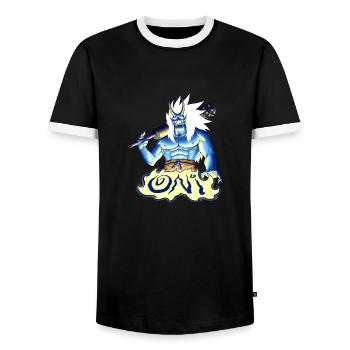 Blue Oni - Men's Ringer Shirt - black/white - Front - AI Model Female 172 light (172cm) & AI Model Male 178 light (178cm)