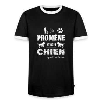 Je promène mon chien quel bonheur - T-shirt contrasté Homme - noir/blanc - Devant - AI Model Female 172 light (172cm) & AI Model Male 178 light (178cm)