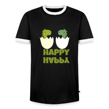 dinos happy - Männer Kontrast-T-Shirt - Schwarz/Weiß - Vorne - AI Model Female 172 light (172cm) & AI Model Male 178 light (178cm)