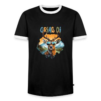 Griaß di Hirsch pour la fête du village Tracht Dorfkind - T-shirt contrasté Homme - noir/blanc - Devant - AI Model Female 172 light (172cm) & AI Model Male 178 light (178cm)