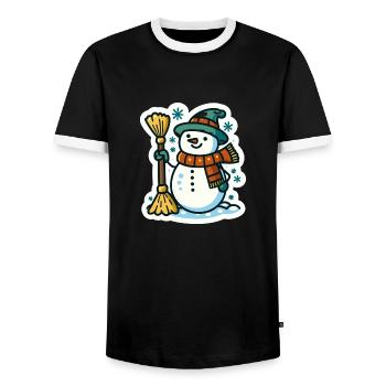 Snowman with Broom A Charming Winter Season Design - Men's Ringer Shirt - black/white - Front - AI Model Female 172 light (172cm) & AI Model Male 178 light (178cm)