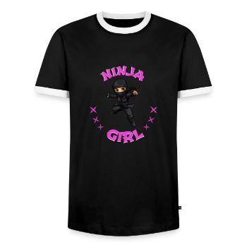 Charming Ninja Fighter I Ninja Girl I Ninja - Men's Ringer Shirt - black/white - Front - AI Model Female 172 light (172cm) & AI Model Male 178 light (178cm)