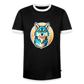 Wolf Fantasy Illustration - Men's Ringer Shirt - black/white - Front - AI Model Female 172 light (172cm) & AI Model Male 178 light (178cm)