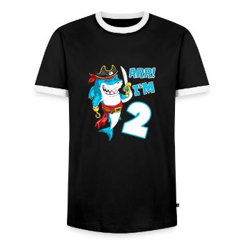 2ème anniversaire Shark Pirate Boys Kids - T-shirt contrasté Homme - noir/blanc - Devant - AI Model Female 172 light (172cm) & AI Model Male 178 light (178cm)