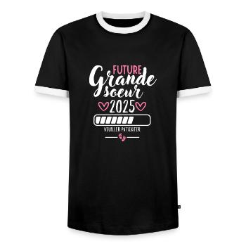 Zukunft große Schwester 2025 - Männer Kontrast-T-Shirt - Schwarz/Weiß - Vorne - AI Model Female 172 light (172cm) & AI Model Male 178 light (178cm)