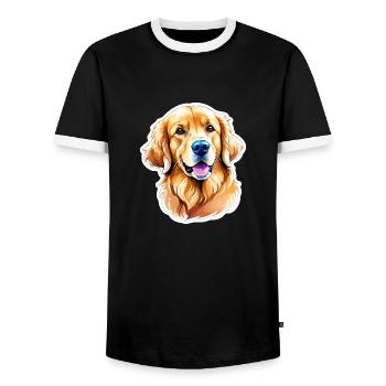 Golden Retriever Wasserfarben - Männer Kontrast-T-Shirt - Schwarz/Weiß - Vorne - AI Model Female 172 light (172cm) & AI Model Male 178 light (178cm)