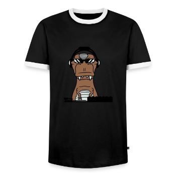 Cool DJ dinosaure T-Rex mixer Musique de fête - T-shirt contrasté Homme - noir/blanc - Devant - AI Model Female 172 light (172cm) & AI Model Male 178 light (178cm)