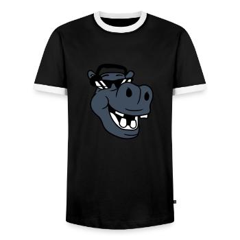 Laughing hippo comic face party club music - Men's Ringer Shirt - black/white - Front - AI Model Female 172 light (172cm) & AI Model Male 178 light (178cm)
