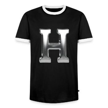 Chrome ,, H " Metallic - Männer Kontrast-T-Shirt - Schwarz/Weiß - Vorne - AI Model Female 172 light (172cm) & AI Model Male 178 light (178cm)