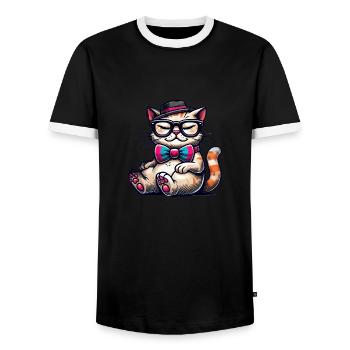 stilvolle Katze - Männer Kontrast-T-Shirt - Schwarz/Weiß - Vorne - AI Model Female 172 light (172cm) & AI Model Male 178 light (178cm)