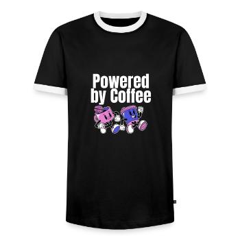 Powered by Coffee - Männer Kontrast-T-Shirt - Schwarz/Weiß - Vorne - AI Model Female 172 light (172cm) & AI Model Male 178 light (178cm)