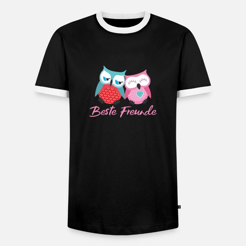Beste Freunde Eulen rosa - Männer Kontrast-T-Shirt - Schwarz/Weiß