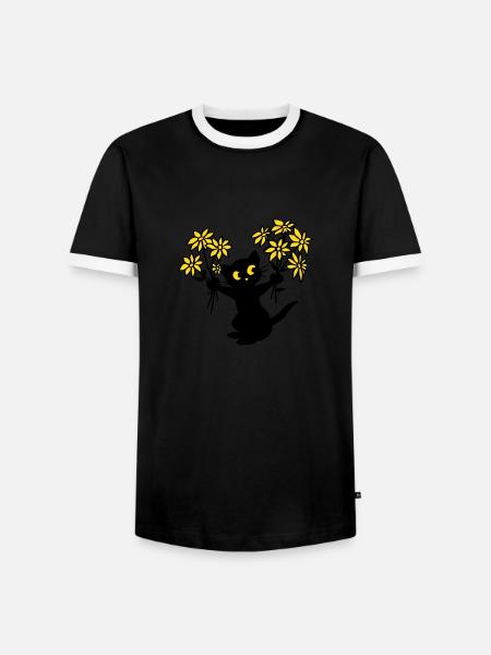 Le chat aux fleurs - T-shirt contrasté Homme - noir/blanc