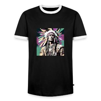 Winnetou,Indian,Illustration,Graffiti,Colorful,Beige - Men's Ringer Shirt - black/white - Front - AI Model Female 172 light (172cm) & AI Model Male 178 light (178cm)