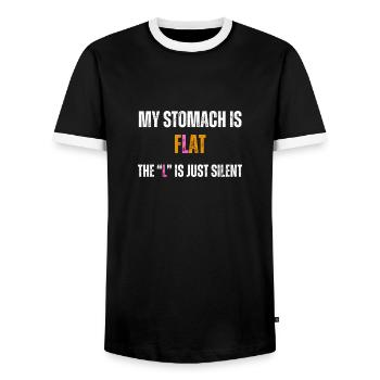 flat Stomach - flacher Bauch dick Bierbauch - Männer Kontrast-T-Shirt - Schwarz/Weiß - Vorne - AI Model Female 172 light (172cm) & AI Model Male 178 light (178cm)