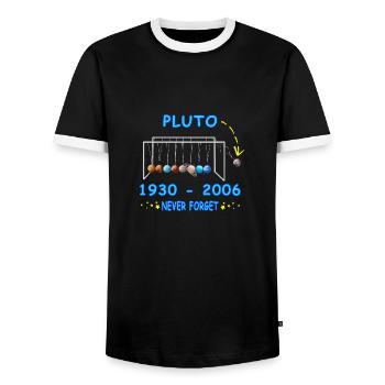 Never Forget Pluto Lustiges Planet Pluto - Männer Kontrast-T-Shirt - Schwarz/Weiß - Vorne - AI Model Female 172 light (172cm) & AI Model Male 178 light (178cm)