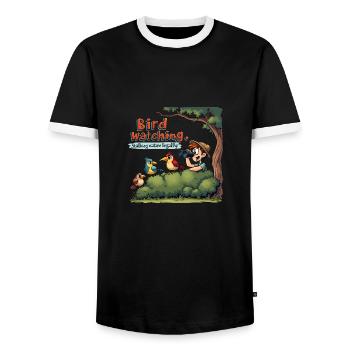 Bird Watching - Legally Stalking Nature - Men's Ringer Shirt - black/white - Front - AI Model Female 172 light (172cm) & AI Model Male 178 light (178cm)