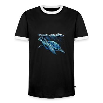 Sea Turtle illustration - Meeres Schildkröte - Men's Ringer Shirt - black/white - Front - AI Model Female 172 light (172cm) & AI Model Male 178 light (178cm)