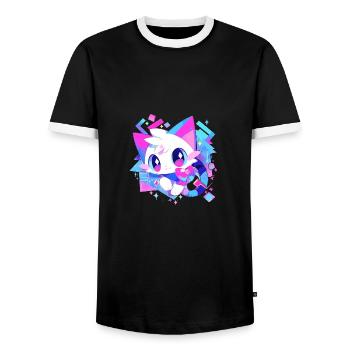 Cute White Cat Cartoon Style - Men's Ringer Shirt - black/white - Front - AI Model Female 172 light (172cm) & AI Model Male 178 light (178cm)
