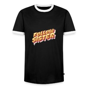 Follow Sister - You play the 2nd violin - Men's Ringer Shirt - black/white - Front - AI Model Female 172 light (172cm) & AI Model Male 178 light (178cm)